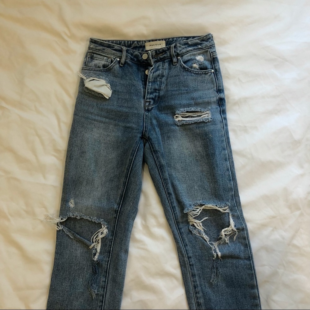 Distressed straight leg jeans